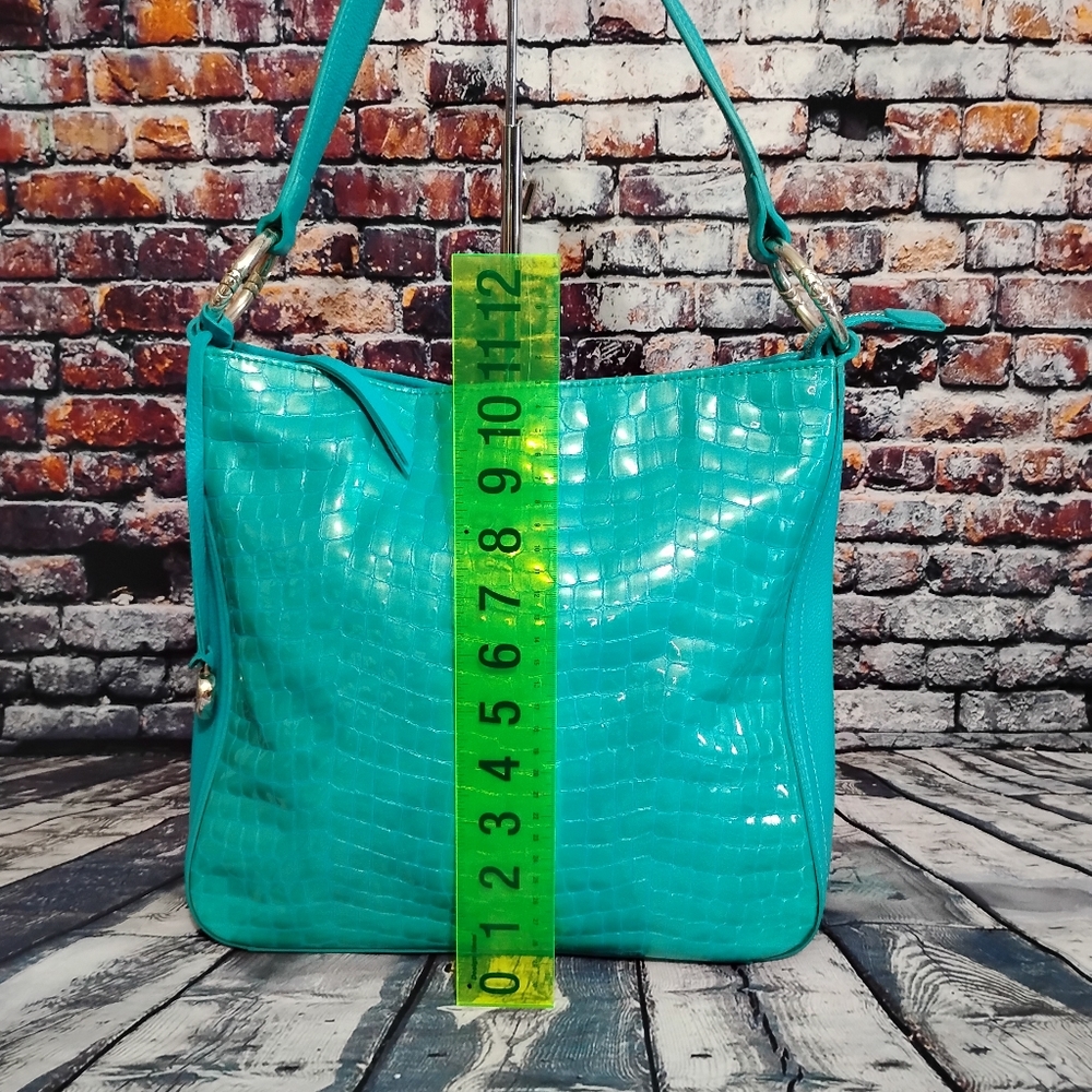 Brighton Cher Shoulder Bag in Teal Croc Embossed Leather Handbag Purse  OBO - Picture 4 of 14